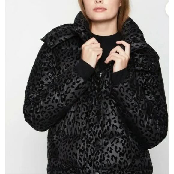 NWT BCBGeneration Hooded Midweight Puffer Jacket in Black/Leopard size XS - Picture 1 of 11